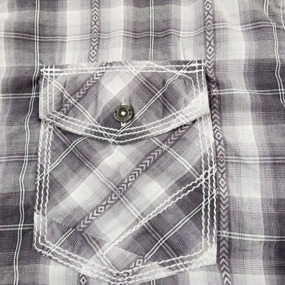 BKE Buckle Shirt Men XL Western Black Gray White Plaid Long Sleeve Metal Buttons - Picture 4 of 12
